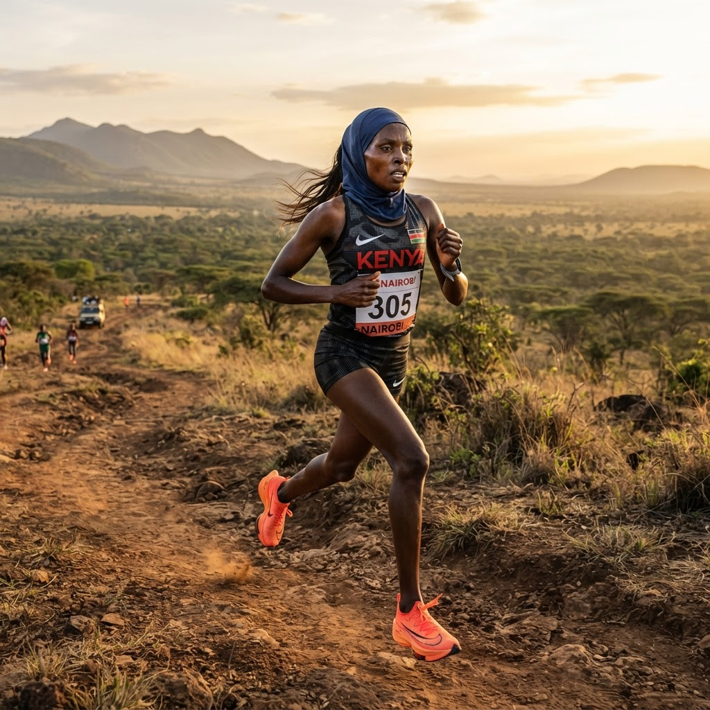 Kenyan distance runner in training