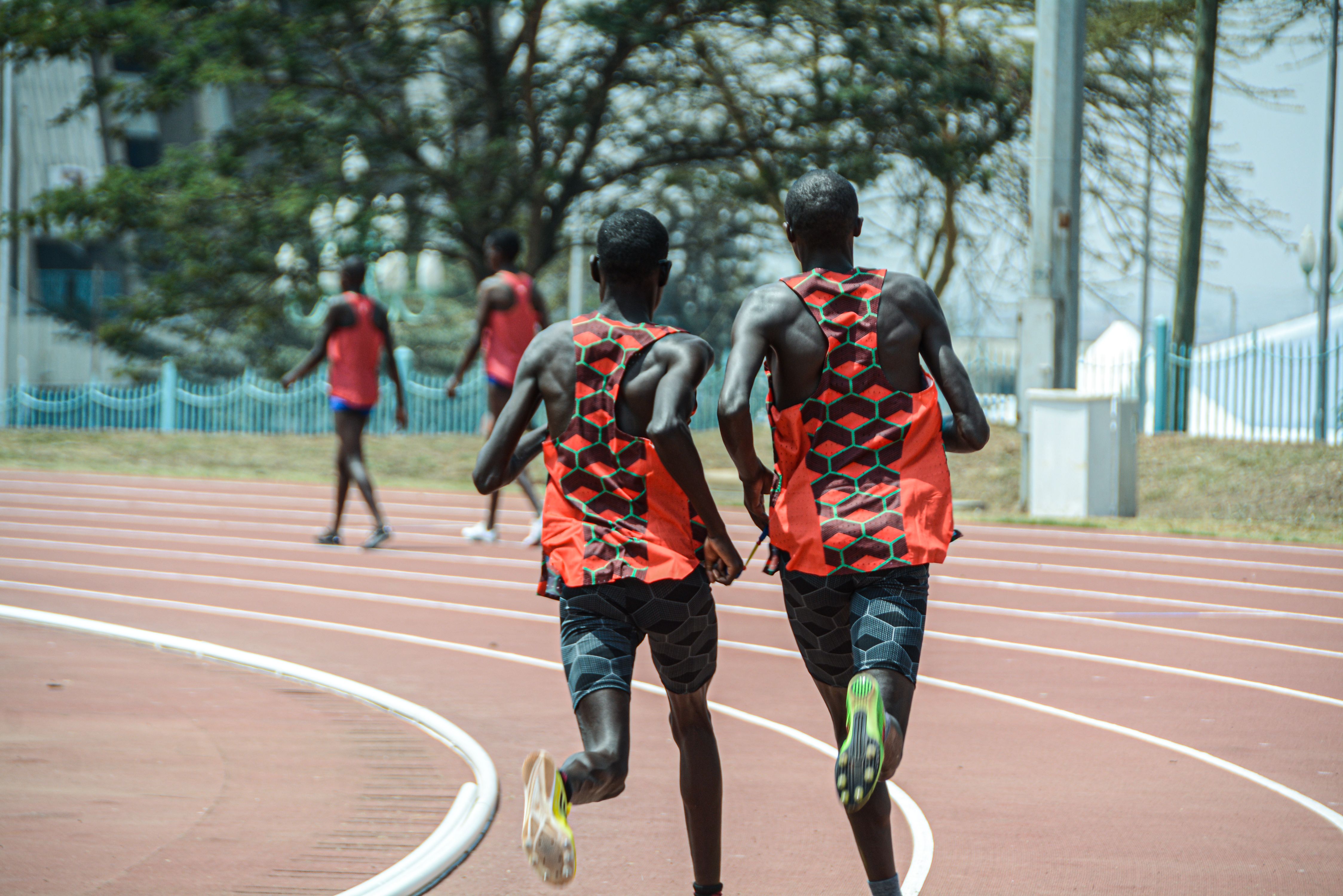 Elite runners training on a track
